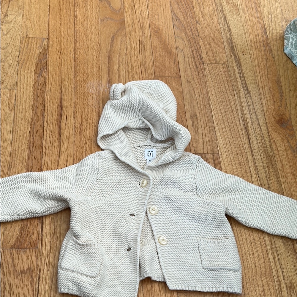 GAP Cream Knit Baby Cardigan with Hood